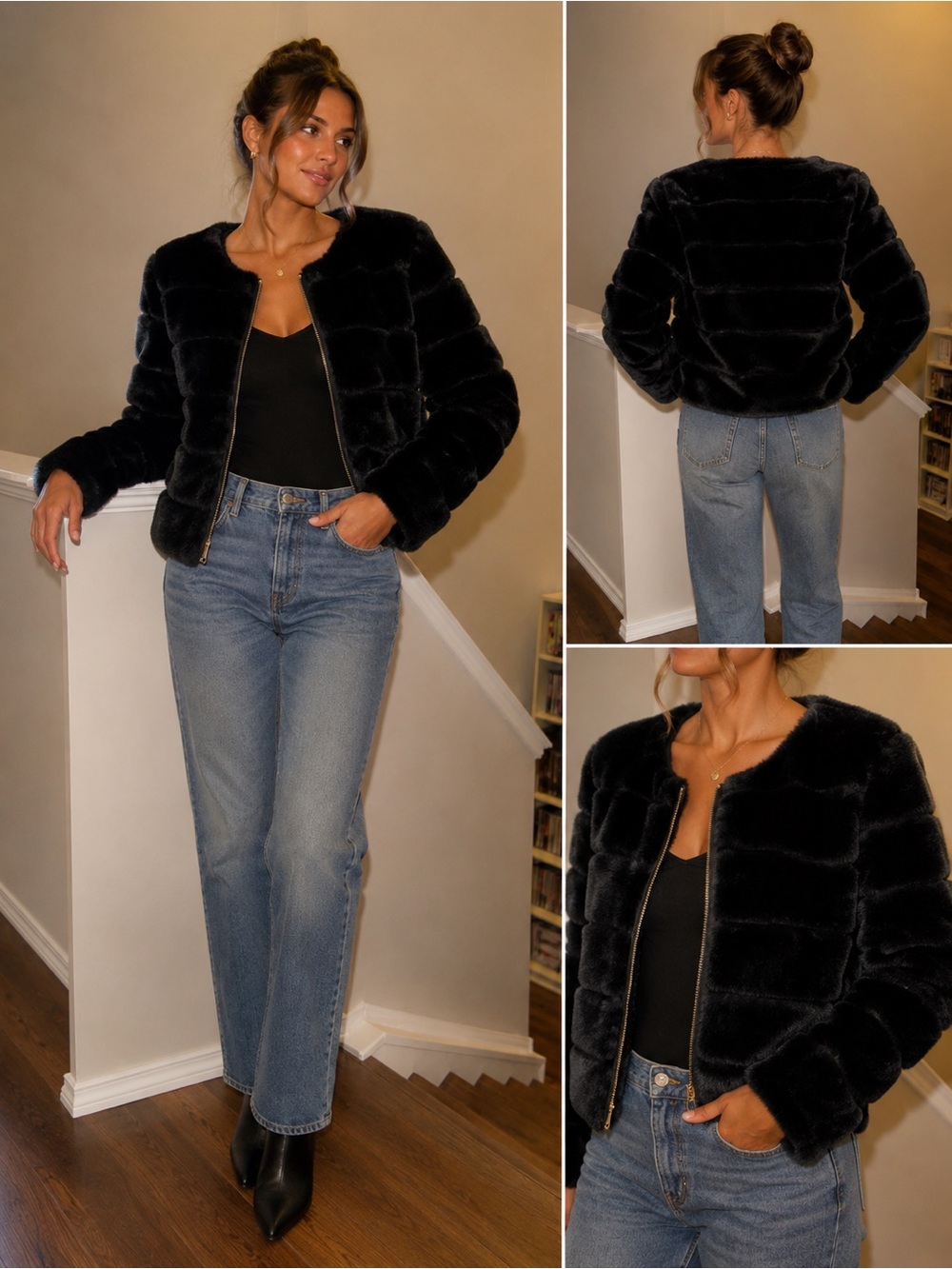 🖤 Zara TRF Collection Black Faux Fur Jacket